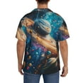 thumbnail image 3 of Balery Colorful Planet Universe Camisa Casual de Manga Corta con Botones para Hombre, Texturizada, Estilo Cubano, para Playa, Verano-Large, 3 of 5