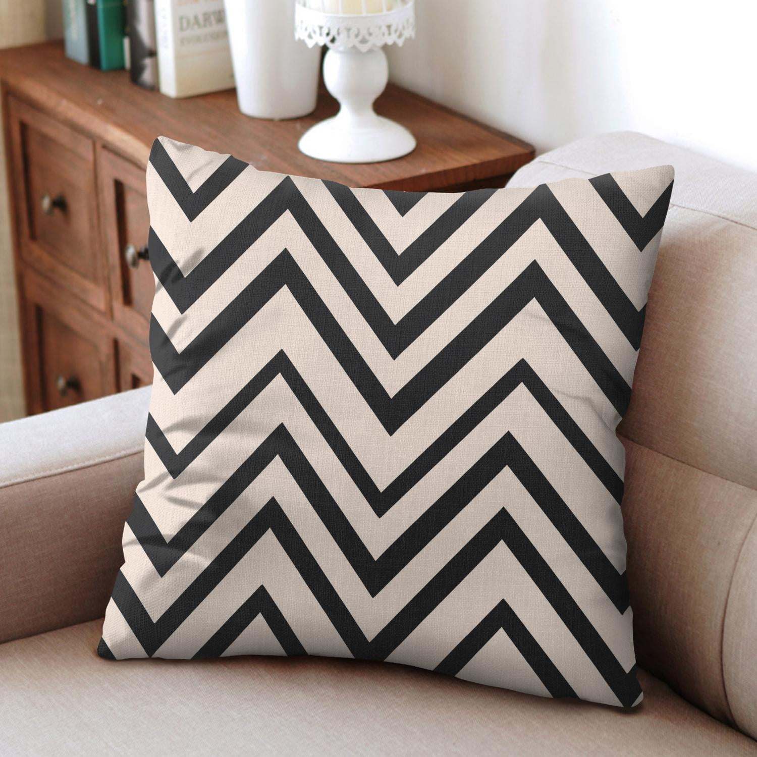 Black and White Geometric Lines Of Borders Decor Throw Pillow Covers 16 X 16 Inch, Set Of 4, Linen Study Sofa Cushion Cover Indoor Living Room Home Decor