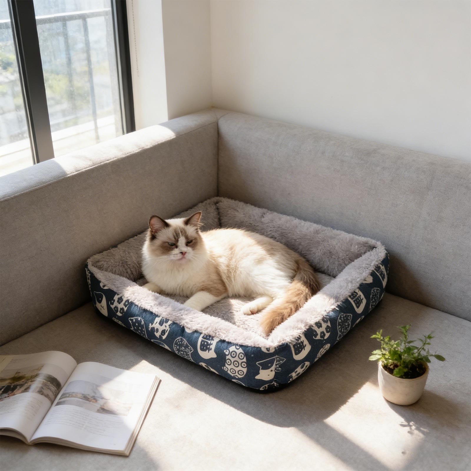 Specollect 4 Pcs Winter-Warm Pet Bed All-Season Dog Cat Bed, Soft Arctic Velvet Plush, Skidproof & Waterproof Base, Cozy Support for Small Large Pets Indoor Use