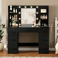 thumbnail image 2 of Furmax Makeup Vanity with Mirror and Drawers Vanity Desk Set with 3 Modes Adjustable Brightness Lights and USB Power Outlet, Black, 2 of 7