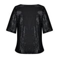 thumbnail image 3 of Womens Sparkly Shirts Plus Size Sequin Tops Crew Neck Short Sleeve Tees Loose Shiny Dress Up Tops Club Party Blouses, 3 of 5