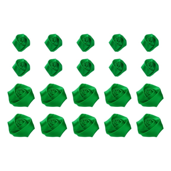 20pcs 2Size Ribbon Roses Satin 2.5cm/5cm Ribbon Flower Rose Artificial Fabric Flowers for DIY Crafting (Dark Green)
