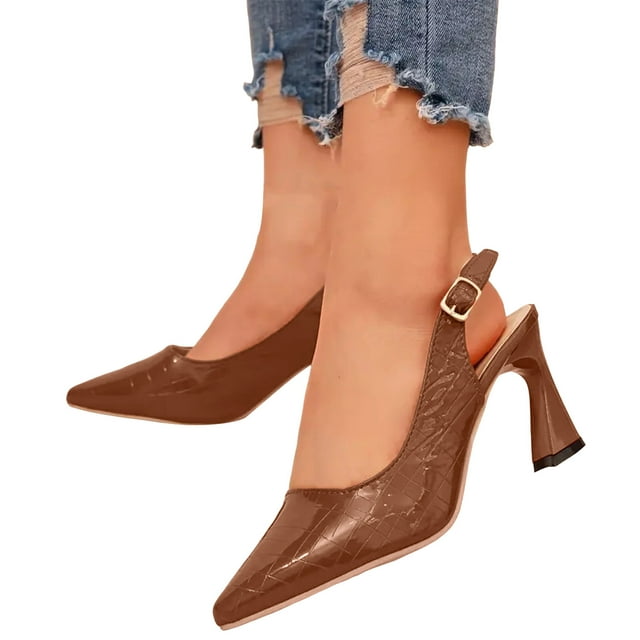 Womens Dress High Heels Shoes with Adjustable Back Strap Trendy Leather Pointed Toe Slingback Pumps Sandals