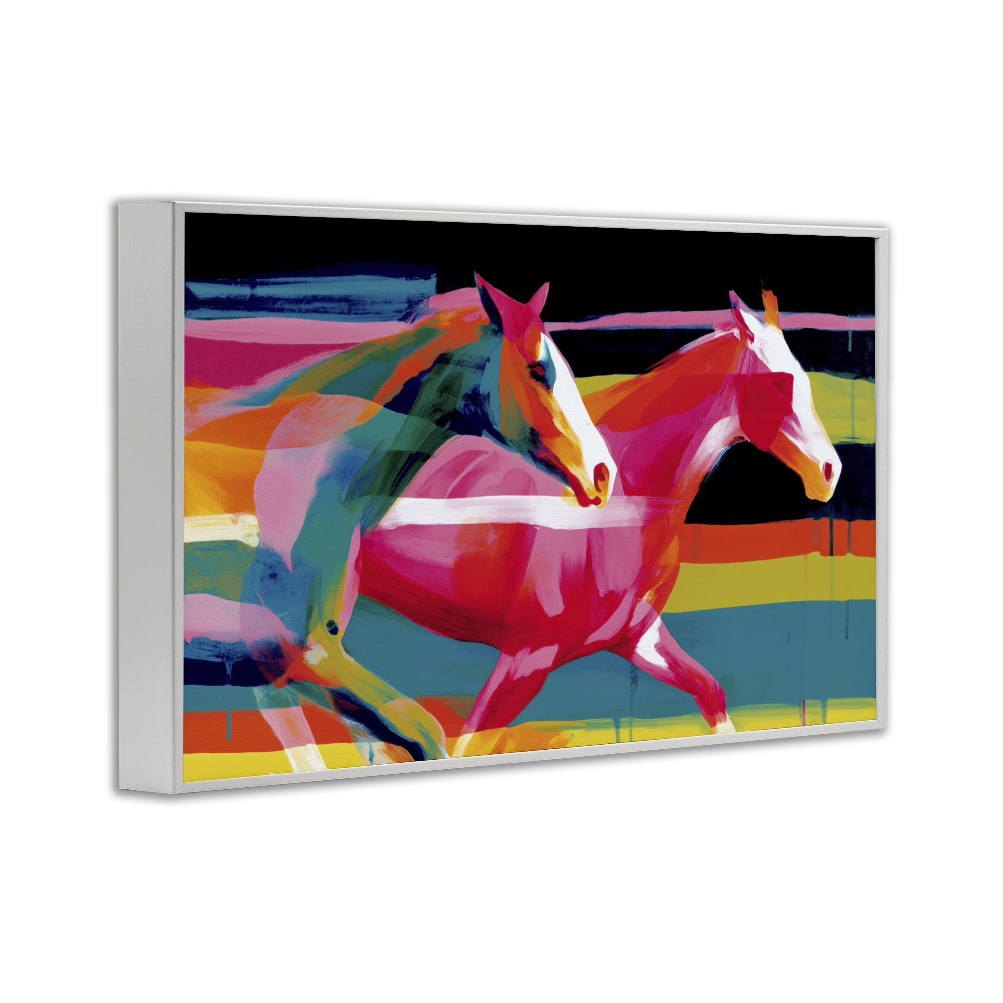 Stupell Industries Wild Horses Running Through Stripes White Framed Giclee Art, design by Chromatic Storm Studio