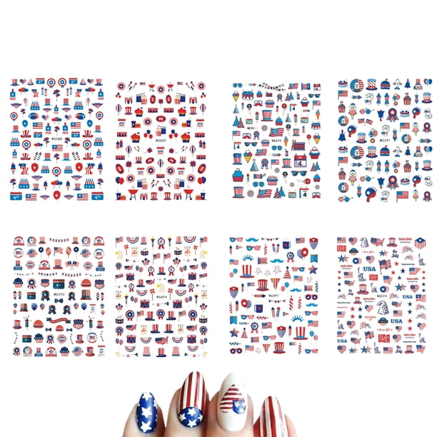 Pegatinas para decoración de uñas del 4 de julio, calcomanías patrióticas con la bandera del Día de la Independencia, diseño de arte de uñas autoadhesivo 3D para la decoración de uñas del Día de los