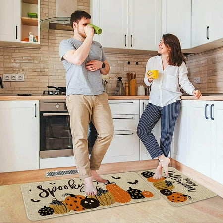 

Halloween Kitchen Carpet (2 Pieces) Halloween Pumpkin Alphabet Kitchen Carpet Washable Cushion Comfortable Kitchen Carpet Set