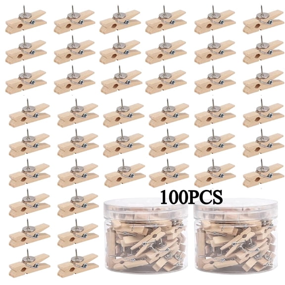 100‑Pack Natural Wooden Push Pins, Wood‑Tone Thumb Tacks for Hanging Photos and Cork‑Board Decor