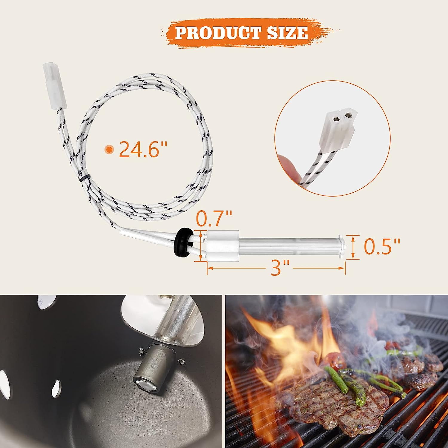 2 Pack Temperature Meat Probe Replacement Fits for Rec tec Wood Pellet  Grill, Recteq Grill Accessories, with 2 BBQ Thermometer Probe Holder Clip