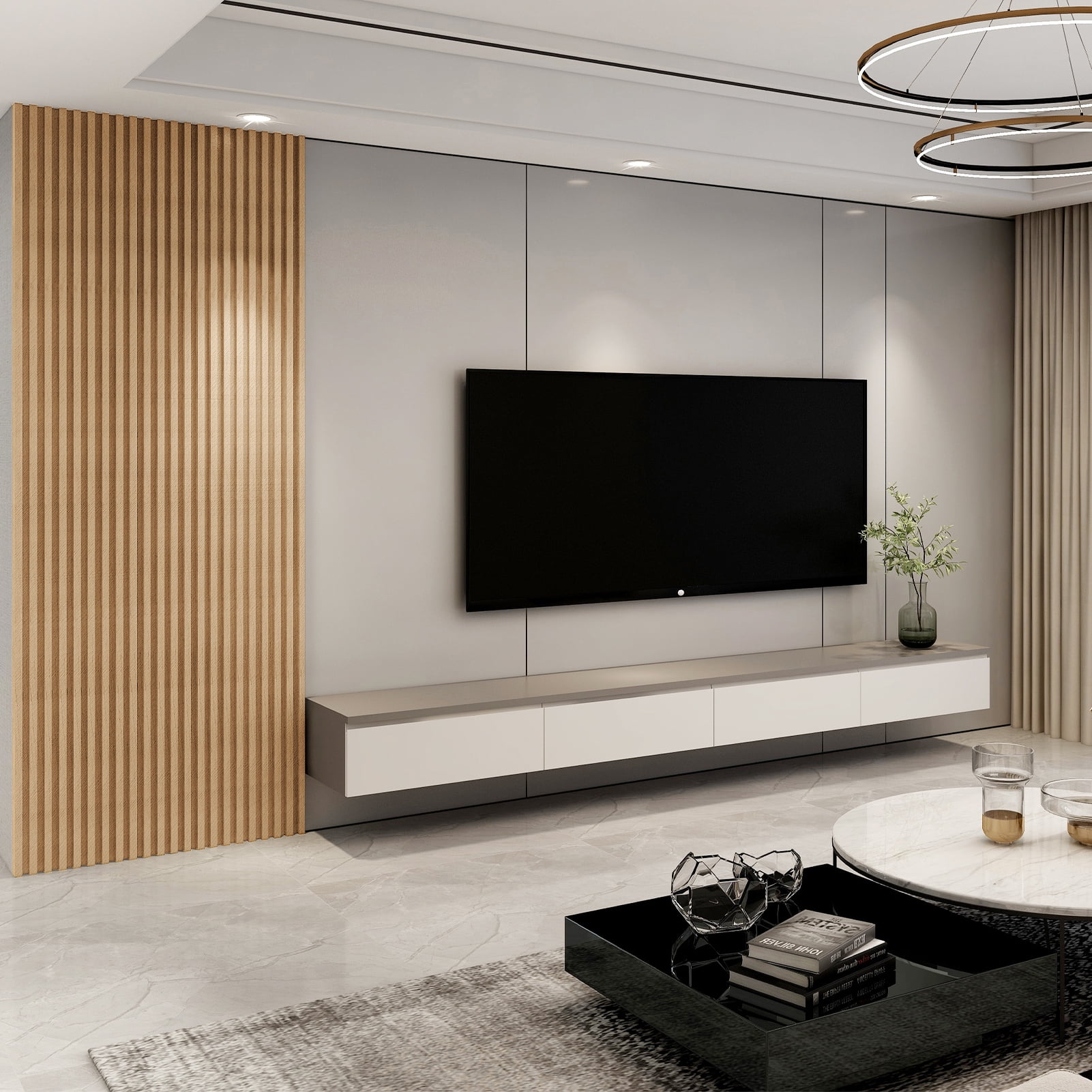 Art3d 4-Piece 104'' x 5.7''x 0.67'' Solid Wood Slat Wall Panels for Interior and Ceiling Decor,16.5 Sq.ft/Case,Oak
