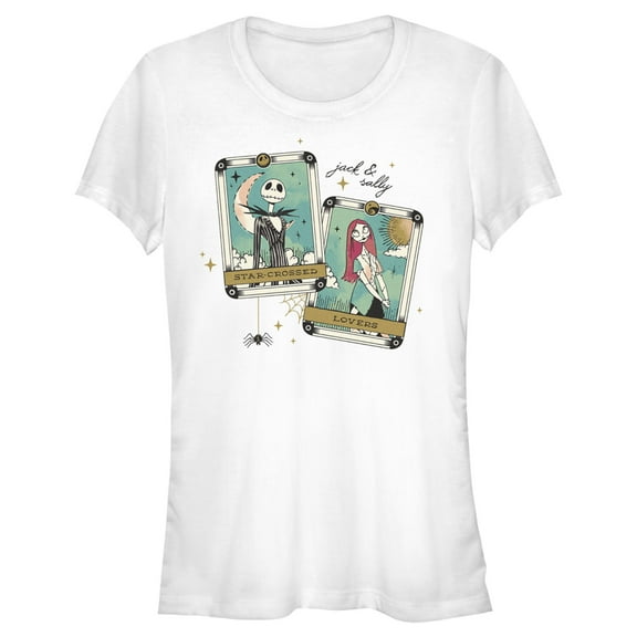 Junior's The Nightmare Before Christmas Jack and Sally Tarot Cards Graphic Tee White Medium