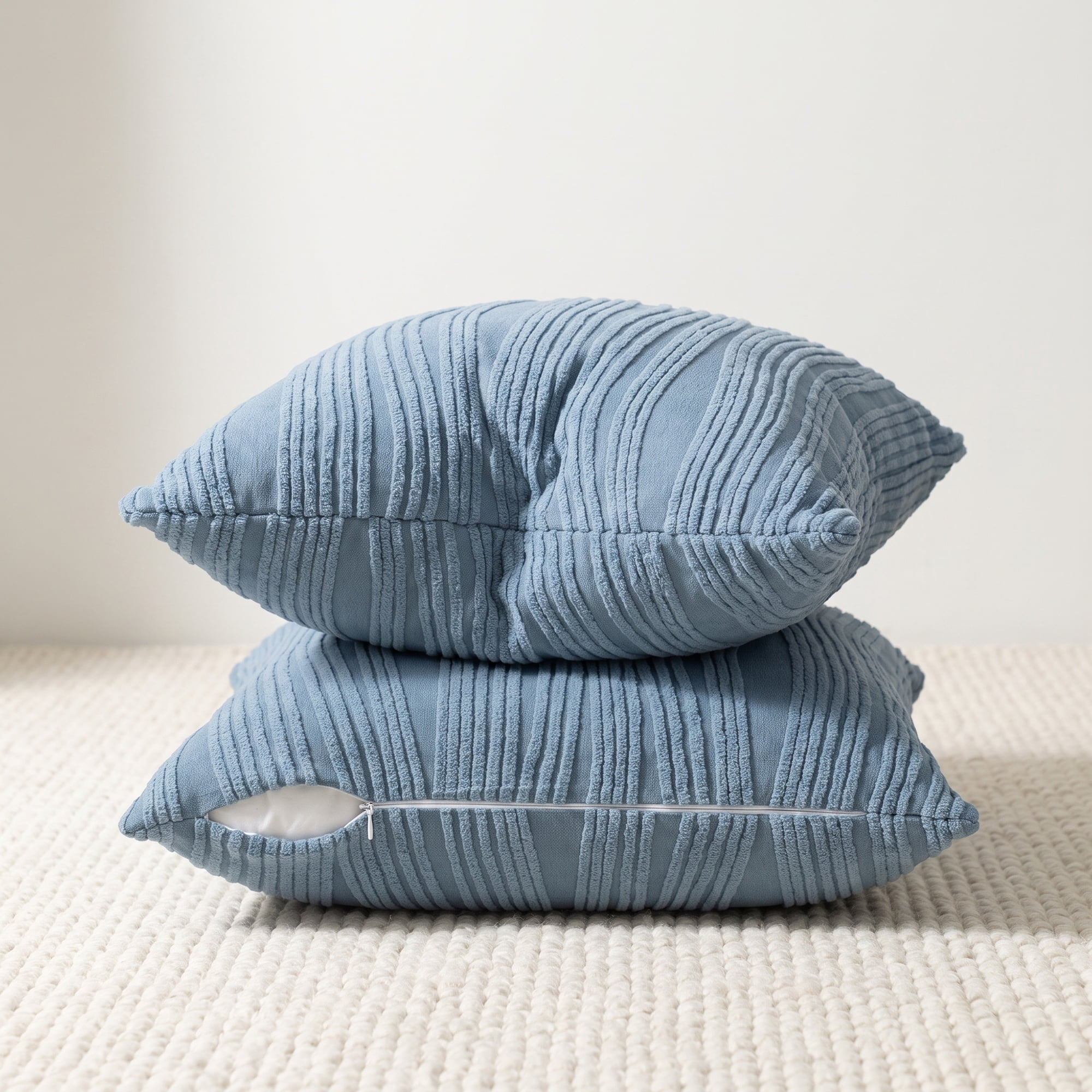 Unique Bargains 2Pcs Wave Textured Throw Pillow Cover Jacquard Cushion Cases Blue 18"x18"