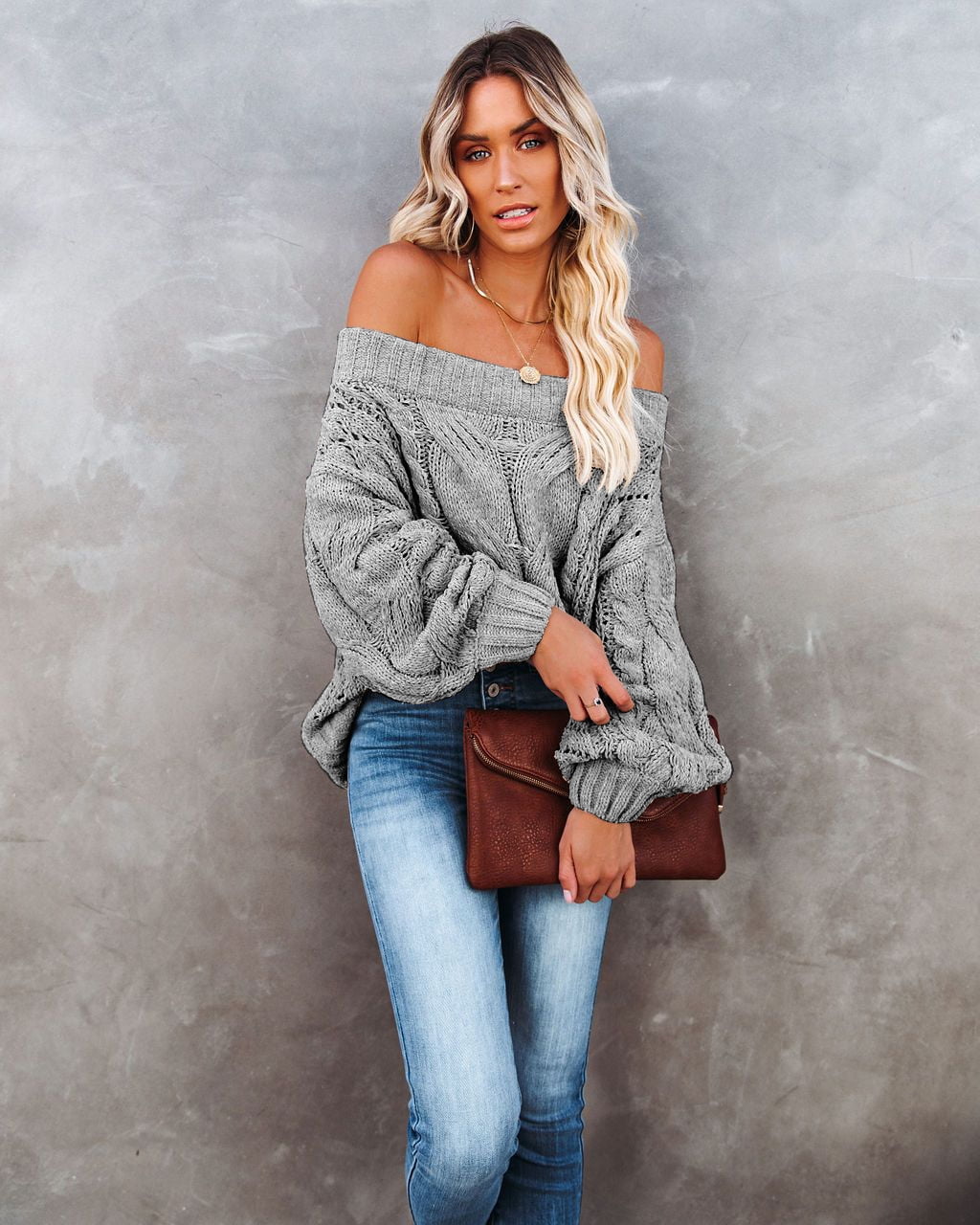 Off Shoulder Cable Knit Sweater 