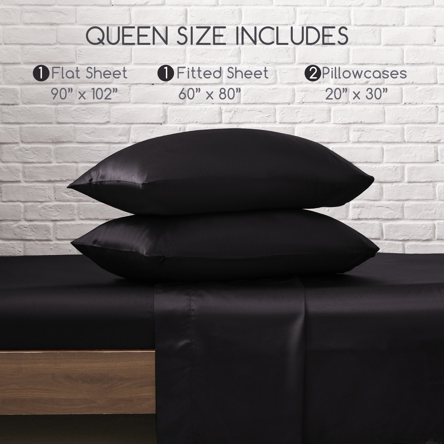 MR&HM 4-Piece Satin Queen Sheet Set, Black photo 7