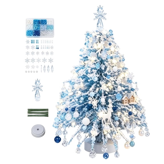 DIY Beaded Christmas Tree Kit, Sparkling Bead Branches Light Up Tabletop Tree, Decorative Holiday Tabletop Centerpiece for Christmas Home Decor and Relaxing Activity & Meaningful Holiday Gift D
