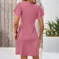 thumbnail image 2 of EASYBRA Women V Neck Short Sleeve Ruched A Line Midi Dress High Waist Summer Casual Fit and Flare Solid Color Dress, 2 of 5