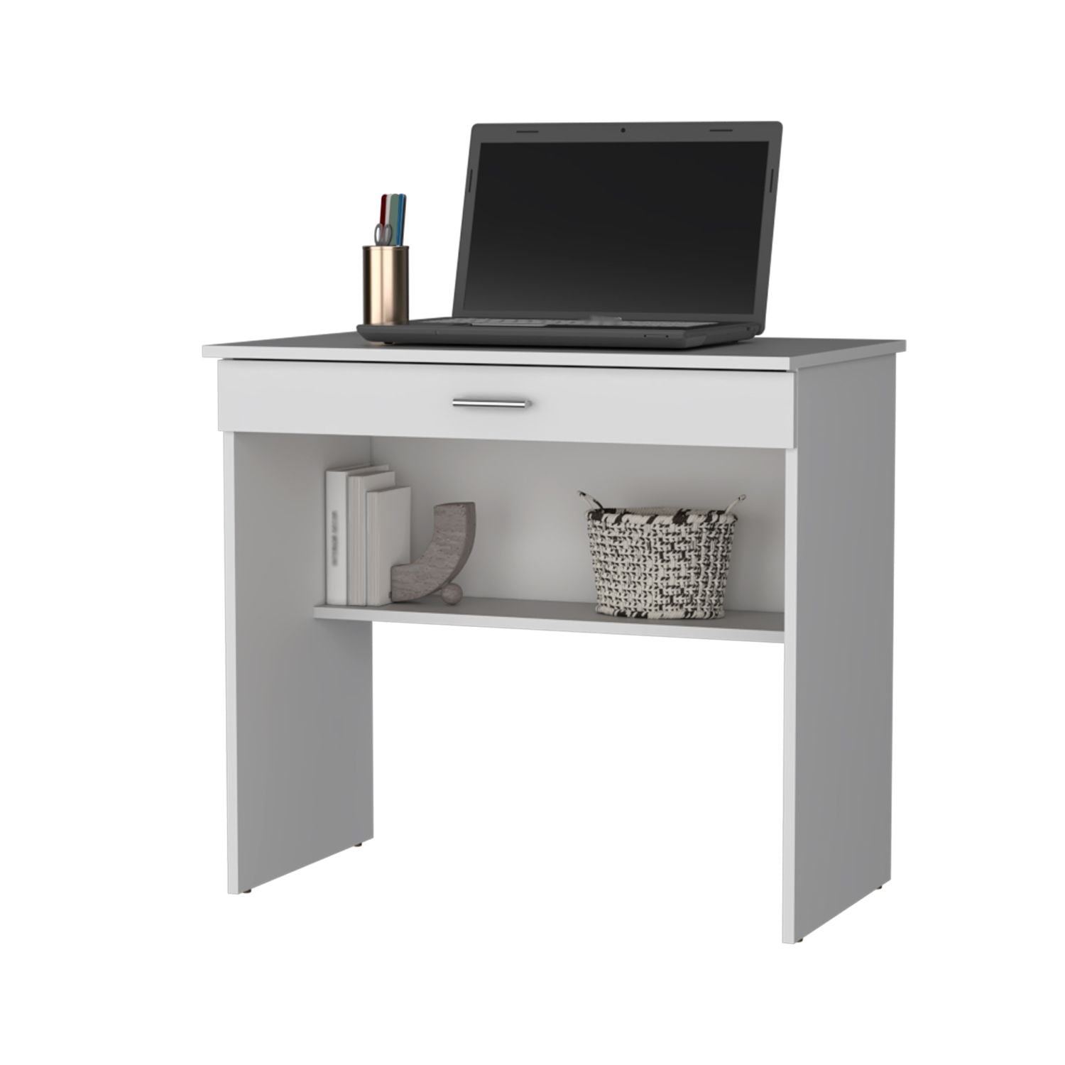 Asteroutdoor Storage Desk with Drawer and Shelf, Modern Computer Desk for Office