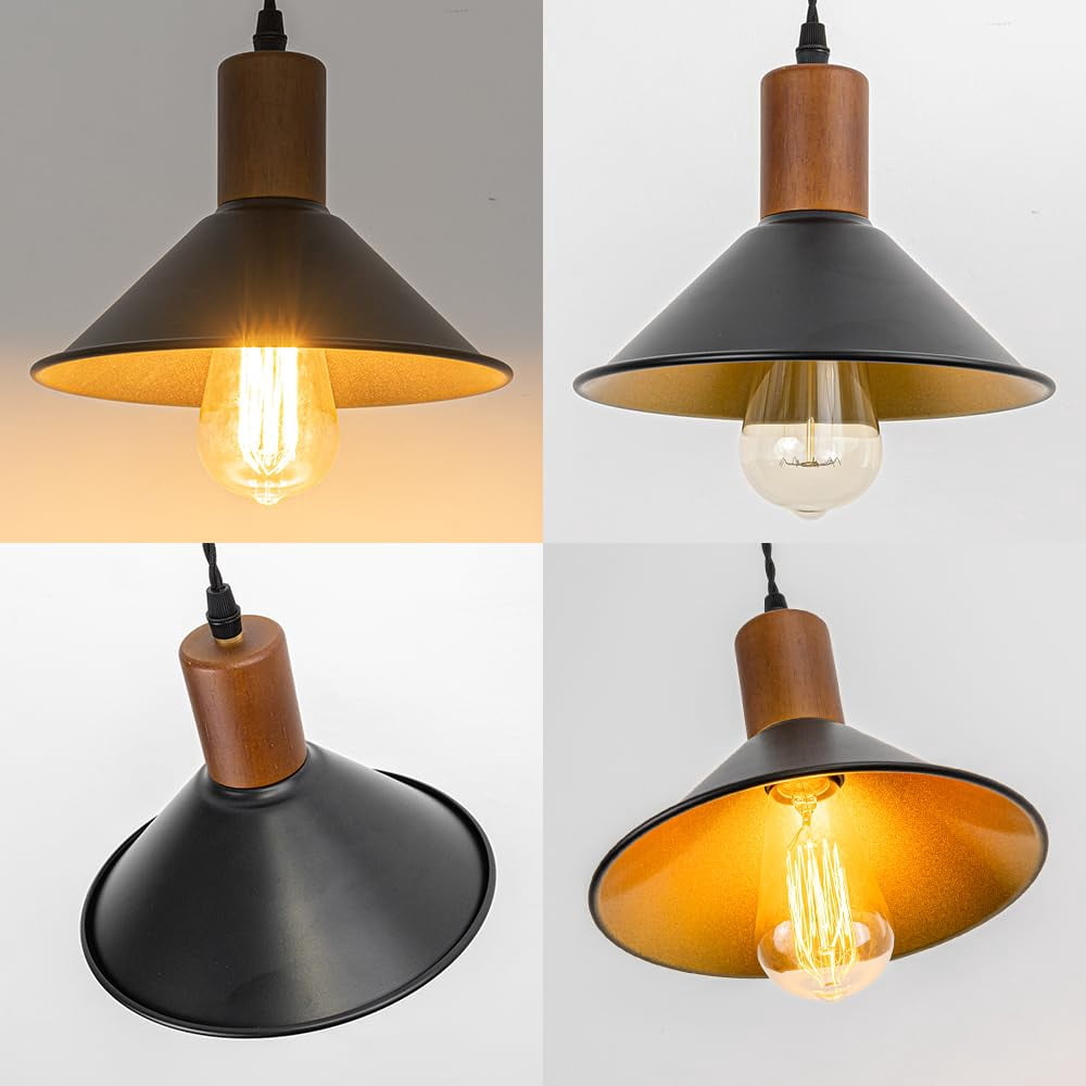 KAYYELAMP Vintage Design Track Lighting Fixture Walnut E26 Base Outer Black Inner Gold Metal Shade 3.2Ft Adjusted Cord H-Type Track Lamp for Kitchen Bar(No Bulb, Track)