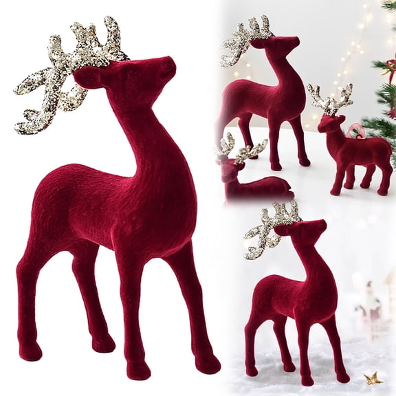 Piwvid Velvet Reindeer Christmas Decoration, Camel Flocking Deer Figurine Statue, Table Centerpiece for Home Holiday Xmas Gift Party Decor, Velvet Deer Ornament