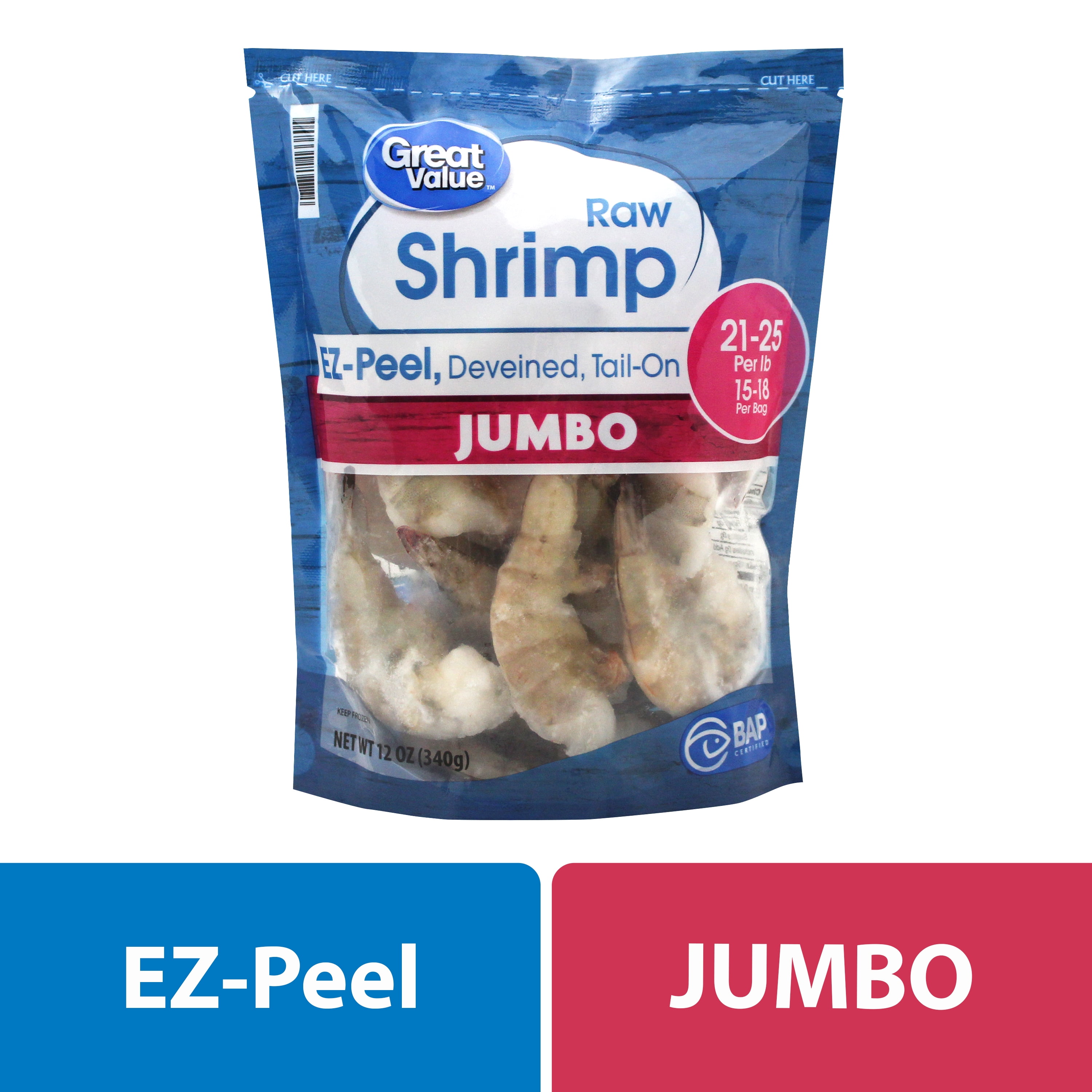 Great Value Frozen Raw Jumbo Shrimp, 12 oz (2125 Count per lb