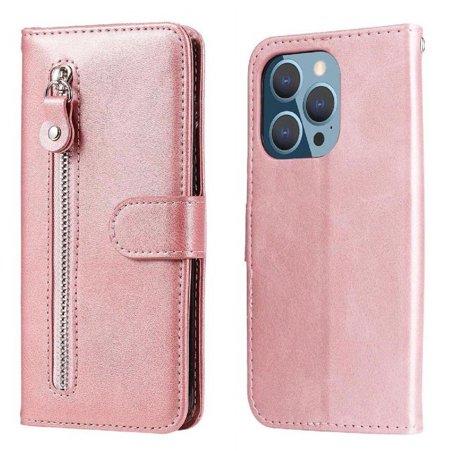 Estuche de Cuero PU con Cierre para iPhone 12 PRO , Funda Protectora con Billetera y Correa