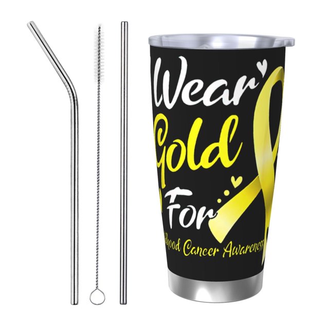 Vaso de acero inoxidable de 20 oz para el mes de concientización sobre el cáncer infantil, taza térmica portátil con tapa
