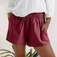 thumbnail image 2 of MIUOWANP Summer Cotton Linen Shorts for Women Elastic High Waist Casual Solid Shorts Comfy Beach Short Pants, 2 of 5