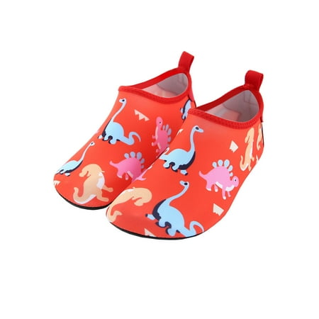 

Tenmix Kids Aqua Socks Diving Beach Shoe Quick Dry Water Shoes Swim Barefoot Unisex Non-Slip Soft Sole Red Dinosaur 6.5C-7C