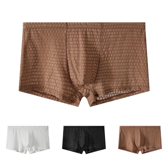 WIZUTIZ Mens Sexy Underwear Breathable Mesh Boxer Briefs See Through Hollow Lingerie Casual Solid Breathable Waist Underwear Panties