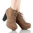 thumbnail image 4 of Forever Women Stacked Chunky Thick High Heels Ankle Boots Hidden Platform Lace Up Booties Camille-86 Suede Beige Taupe 6.5, 4 of 5