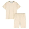 thumbnail image 4 of Efsteb Womens Pajamas Two Piece Set Casual Pajama Sets Sleepwear Loose Summer Solid Color Round Neck Short Sleeve Tops Shorts Loungewear Outfit (Beige,XXL), 4 of 5