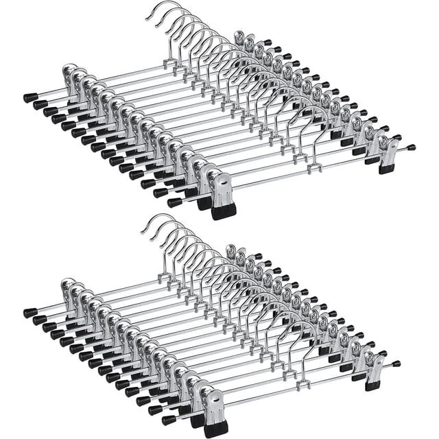 Perchas para faldas, paquete de 30 perchas para pantalones con clips, perchas para ropa para pantalones, alambre de acero, fuerte, clip para pantalones, estante para secar pantalones