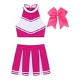 thumbnail image 5 of iEFiEL Women Cheerleading Costume Sleeveless Crop Tank Top Mini Pleated Skirt Cheer Leader Uniforms Hot Pink M, 5 of 7