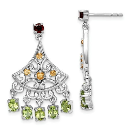 Diamond2deal 925 Sterling Silver Rhodium Plated Garnet Citrine 925 Sterling Silver Rhodium Plated Garnet Citrine And Peridot Chandelier Earrings