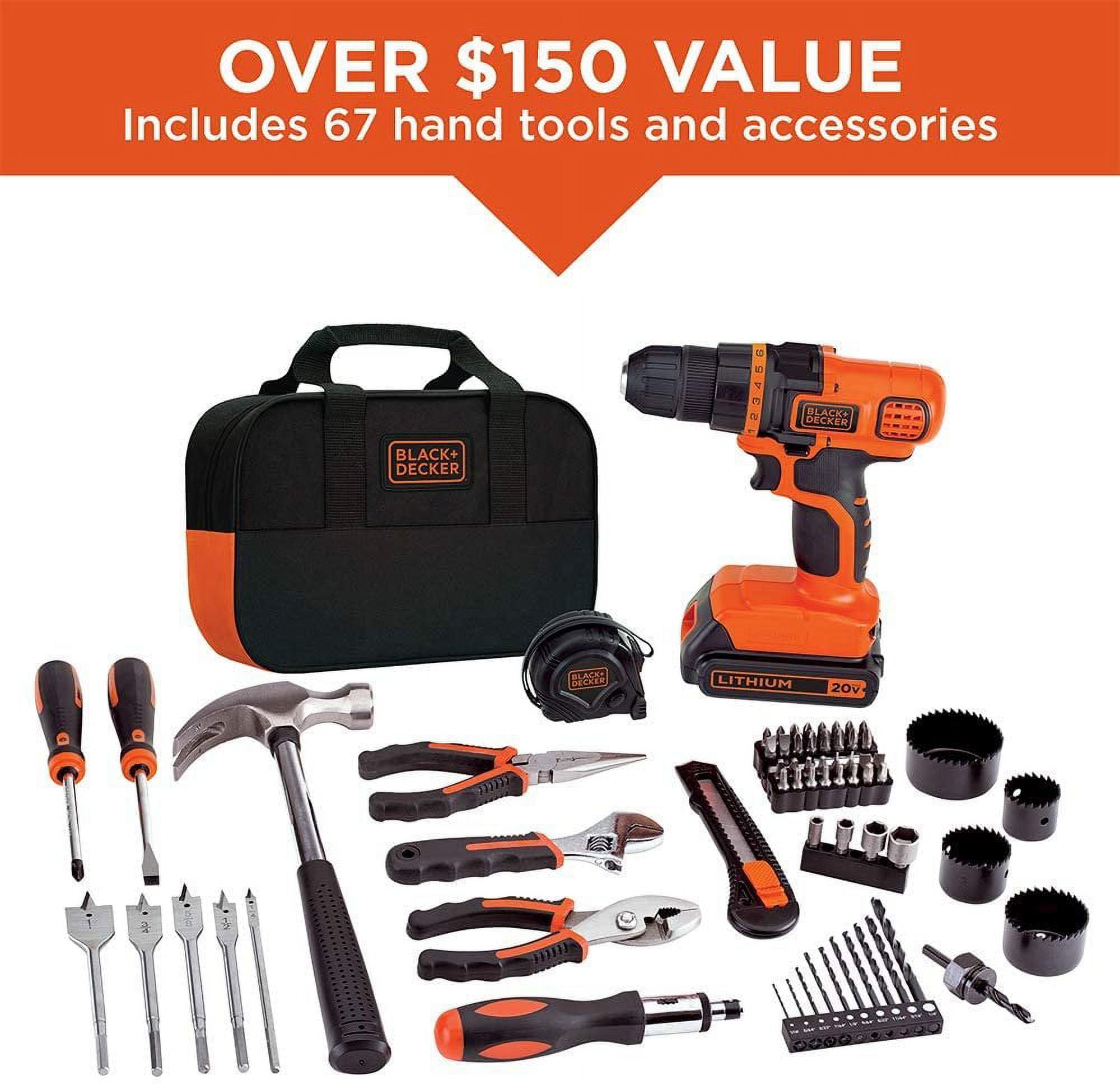 BLACK DECKER 20V MAX Drill Home Tool Kit 68 Piece