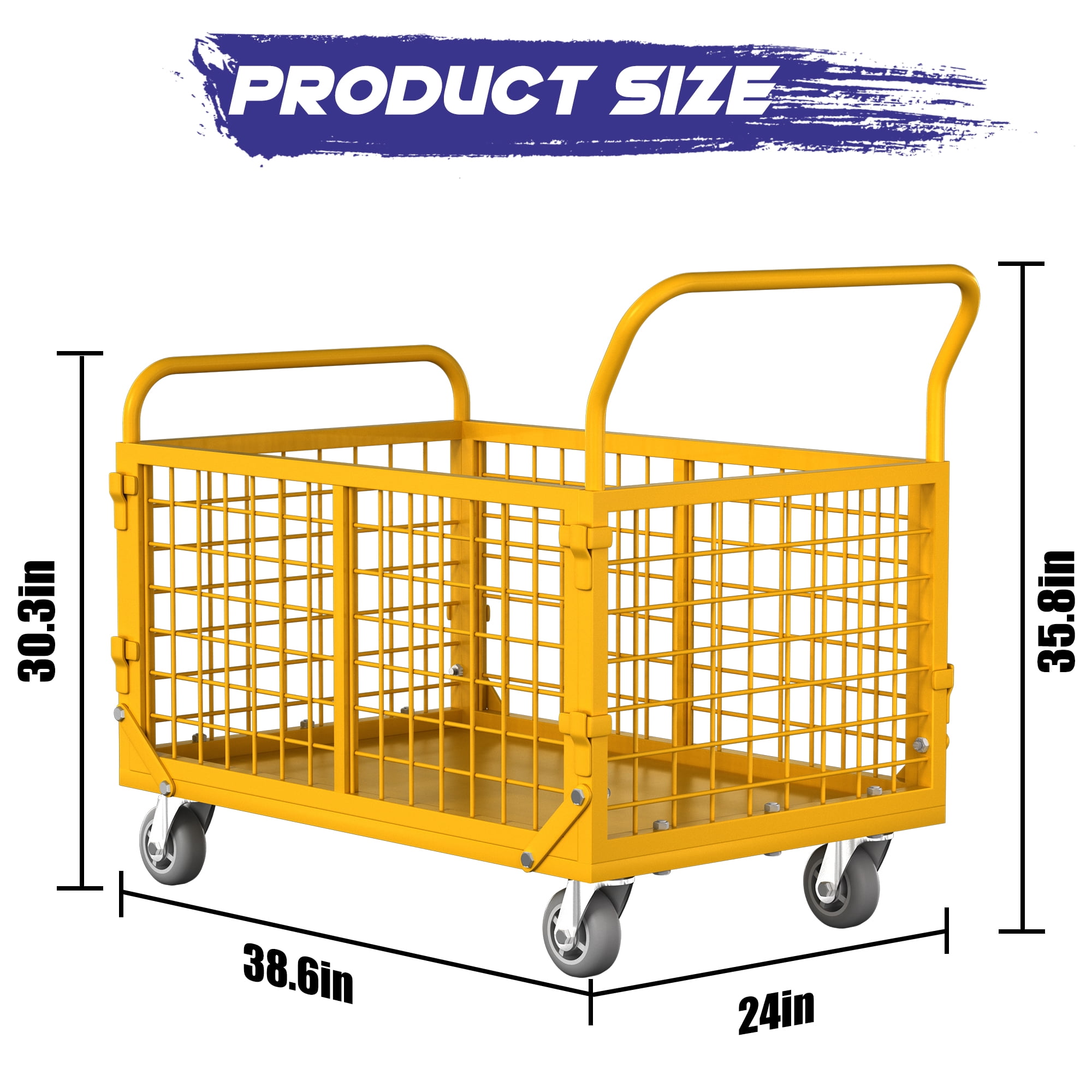 Platform Truck Cart with Cage,Foldable Platform Truck Heavy Duty Push Cart Dolly Load 2250LB Swivel Casters,Large Flatbed Hand Truck Cart for Grocery/Laundry/Stall/Storage(38.6L x 24W x 35.8H)