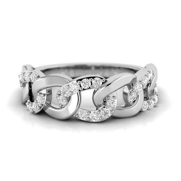 TimeLe$$ Classics Jewelry For Women - Curb & Cuban Diamond Fashion Ring in 14K White Gold - Gift For Birthday Anniversary (Ring Size 4.5)