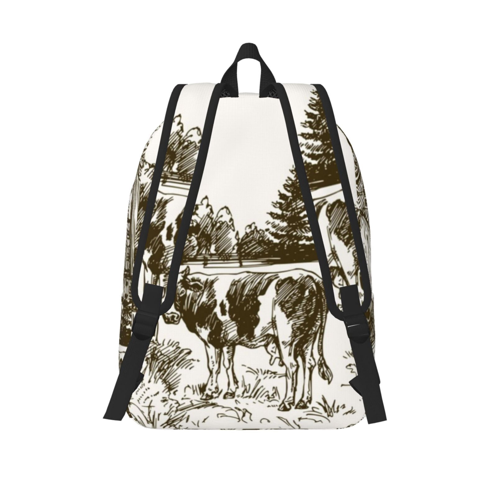 Picia Cows Grazing On The Meadow Printed Canvas Daypack - Stylish and Durable Vintage Compact Backpack - Class, Work, Travel, or Laptop Bookbag,Organized Compartments-Medium