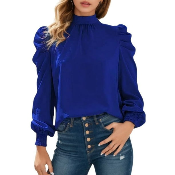 adviicd Womens Shirts Casual Women's Dressy Button Down Shirts for Work  Office Business Casual Chiffon Blouse Tops Blue,L