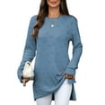 thumbnail image 3 of UVN Sweatshirts for Women Crewneck Long Sleeve Shirts Dressy Heart Patchwork Side Split Tops, 3 of 8