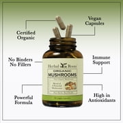Herbal Roots Organic Mushroom Extract Supplement, 8 Species, 60 Vegan Capsules