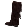 thumbnail image 4 of YDN Women Round Toe Tassels Mid Calf Boots Flats Pull On Fringed Low Heels Winter Fall Party Festival Shoes Size 7 Dark Brown, 4 of 4