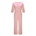 thumbnail image 5 of DUMUIELD Women 3/4 Sleeve Elegant Jumpsuits Business Formal Party Straight Leg Long Pants Rompers with Pockets Pink,L, 5 of 7
