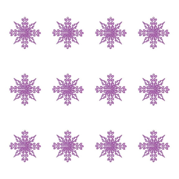 A 10Cm Plastic Snowflake Christmas Ornament, Purple Hanging Decor For Tree Wreath, Pack Of 12