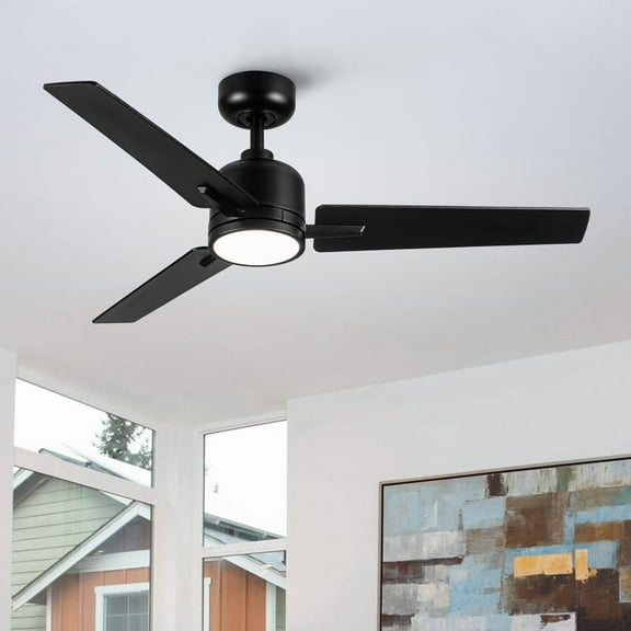 Wellspeed 48 in. Farmhouse Ceiling Fan with Dimmable Light and Remote Control, 6-Speed Quite Motor, for Indoor, Black