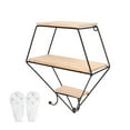 thumbnail image 6 of HONEIER 3 Tier Wall Shelves with Hook, Pentagon Wall Mounted Floating Shelves, Metal Bracket and Wood Decorative Storage Shelf for Living, Dining Room, Office, Bedrooms, 6 of 7