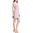 thumbnail image 4 of INSPIRE CHIC Women's Solid Peter Pan Collar Ruffle Hem Belted Short-Sleeve Mini Dress XS Light Purple, 4 of 6