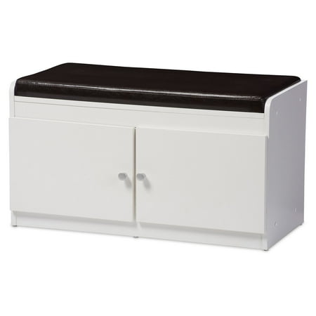 White Entry Way Bench Baxton Studio Margaret Modern and Contemporary White Wood 2-Door Shoe Cabinet with Faux Leather Seating Bench ()