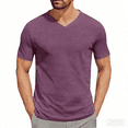 thumbnail image 2 of Odbmxy Short Sleeve Mens V-Neck T Shirts Basic Mens Clothes Shirts Workout Plain Color Purple Loose Casual Shirts, 2 of 4