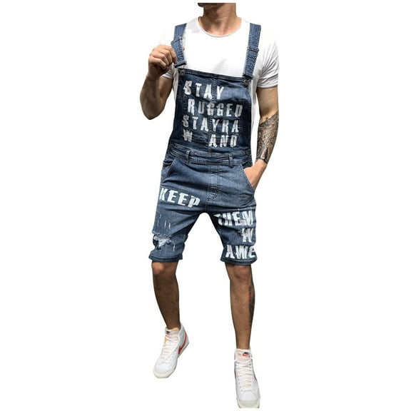 Edvintorg Mens Letter Pocket Jeans Overall Jumpsuit Streetwear Overall Suspender Pants