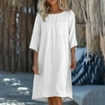 thumbnail image 2 of Liquidation d'Été 2025! Robe Grande Taille pour Femmes, Liquidation de Robe d'Été pour Femmes, Mode Décontractée d'Été pour Femmes Col Rond Manches 3/4 Robes de Plage Unies avec Poches, 2 of 5